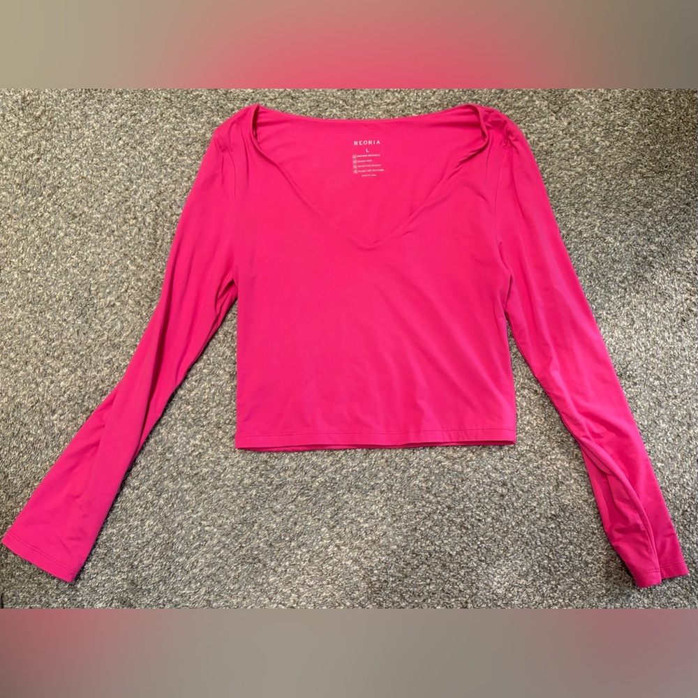 ReoRia Pink Long Sleeve Crop Blouse